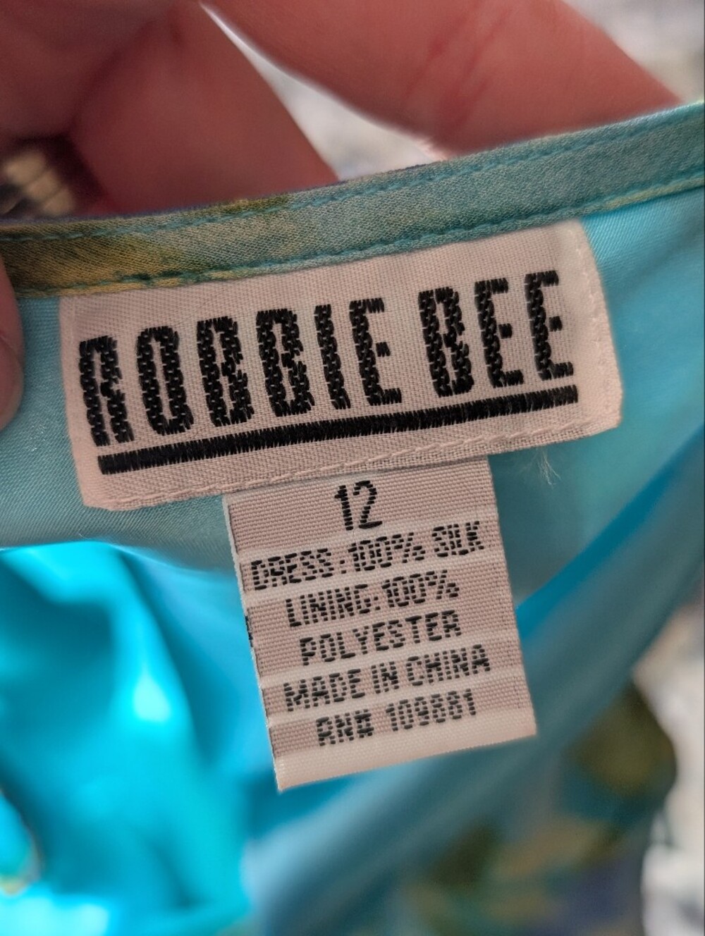 Vintage Y2K Robbie Bee 100% Silk Tropical Floral Dress Size 12 Blue Fairycore - Picture 5 of 5